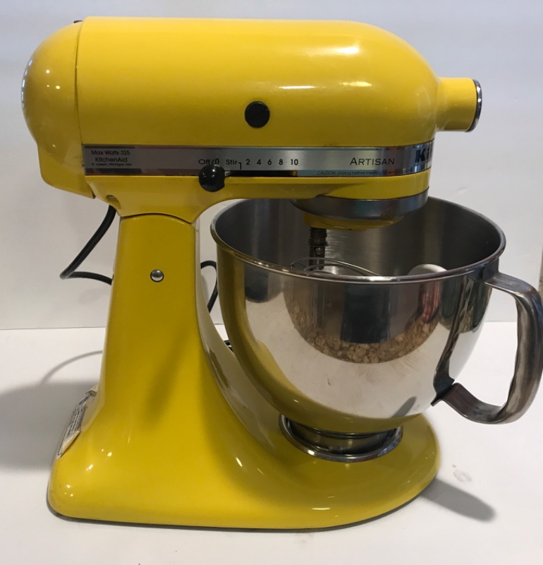 Photo 3 of KITCHENAID 5-Q ARTISAN TILT YELLOW STAND MIXER W / FOOD GRINDER ATTACHMENT