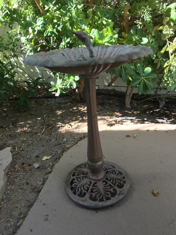 Photo 2 of RED BARREL STUDIO METAL PEDESTAL BIRDBATH WITH DOLPHIN