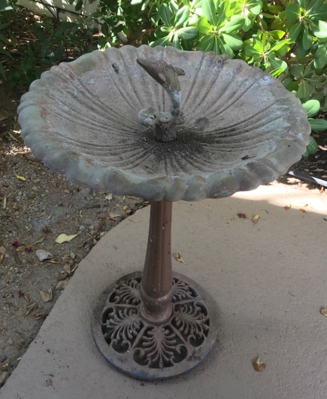 Photo 3 of RED BARREL STUDIO METAL PEDESTAL BIRDBATH WITH DOLPHIN