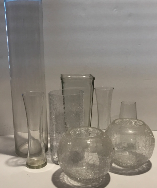 Photo 1 of COLLECTION OF CRACKLE GLASS VASES AND MORE