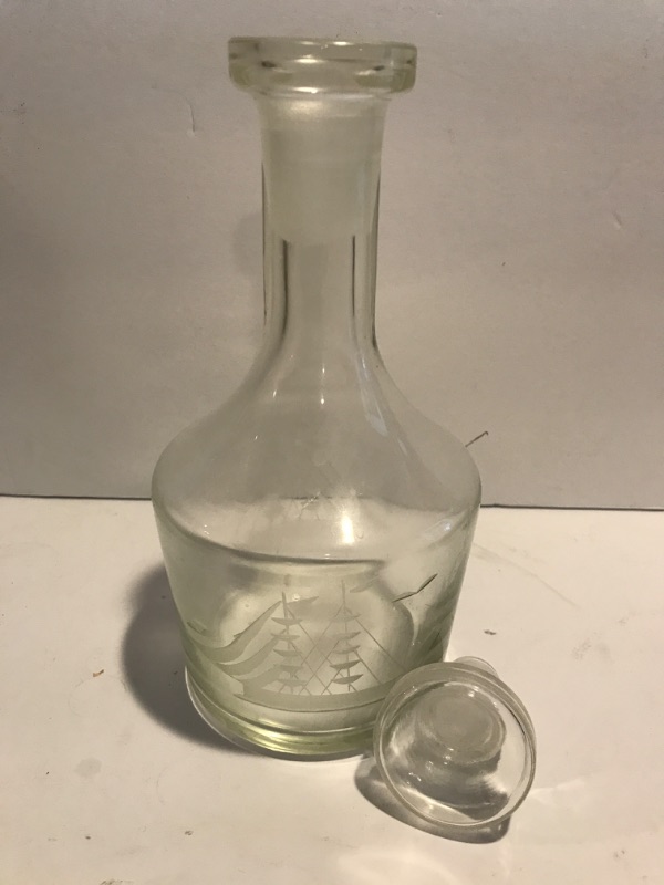 Photo 1 of VINTAGE GLASS ETCHED SAIL BOAT DECANTER