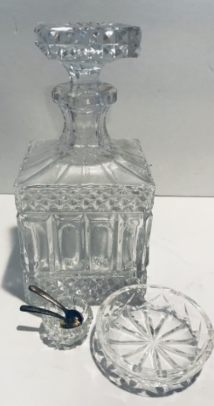 Photo 3 of BOHEMIA GLASS DECANTER AND SALT DISH WITH SPOONS