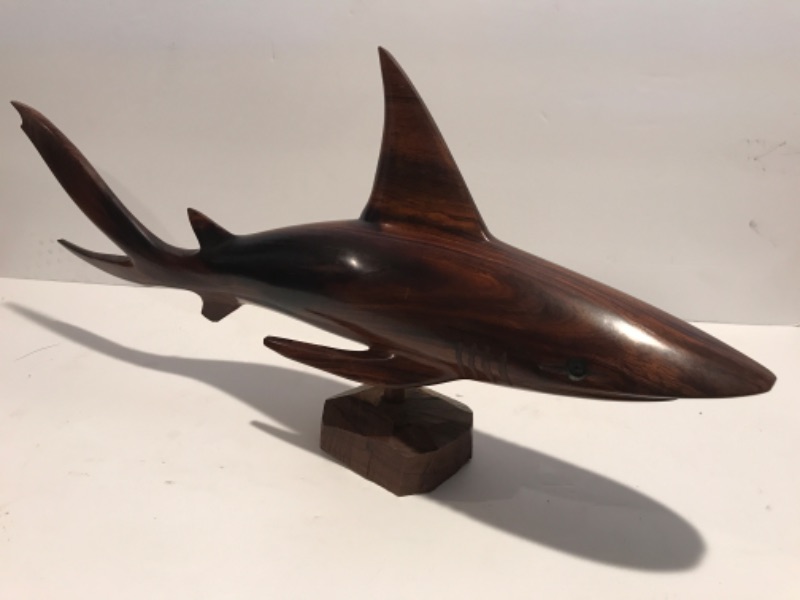 Photo 3 of VINTAGE HAND CARVED IRONWOOD SHARK FIGURINE 16”L