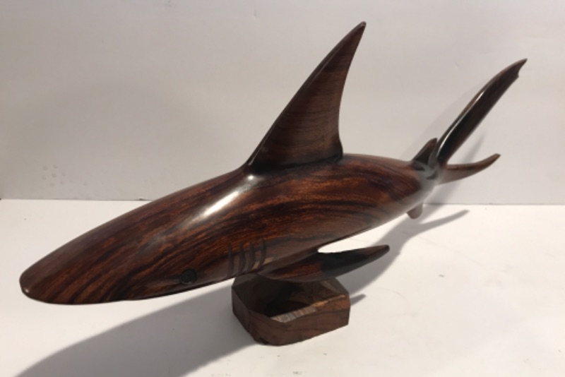 Photo 2 of VINTAGE HAND CARVED IRONWOOD SHARK FIGURINE 16”L