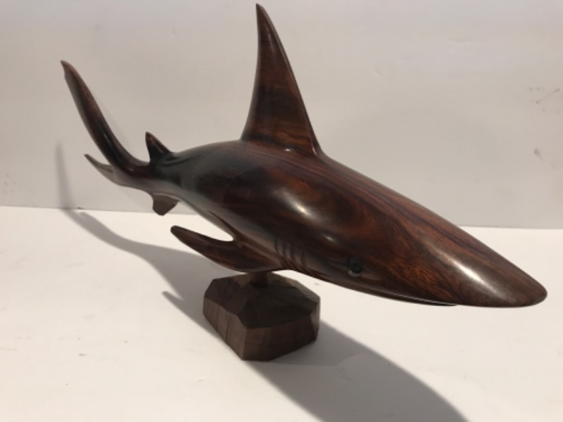 Photo 1 of VINTAGE HAND CARVED IRONWOOD SHARK FIGURINE 16”L