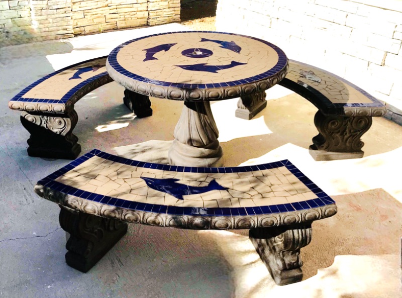 Photo 1 of MOSAIC DOLPHIN DESIGN CONCRETE  OUTDOOR PATIO TABLE & CHAIRS 
BRING HELP!,