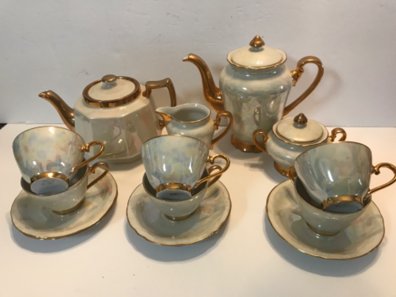 Photo 1 of VINTAGE OPALESCENT TEA SET MADE IN CZECHOSLOVAKIA