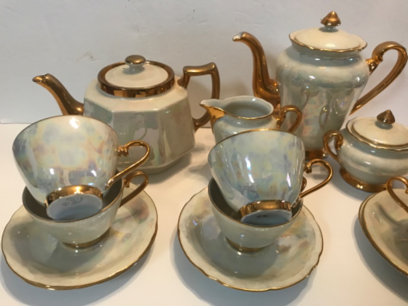 Photo 3 of VINTAGE OPALESCENT TEA SET MADE IN CZECHOSLOVAKIA