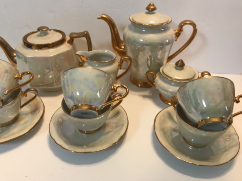 Photo 2 of VINTAGE OPALESCENT TEA SET MADE IN CZECHOSLOVAKIA