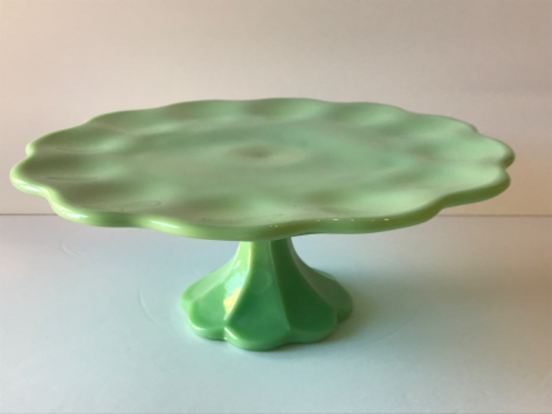 Photo 1 of MARTHA STEWART HIGHBROOK 11” HANDMADE JADEITE GLASS CAKE STAND