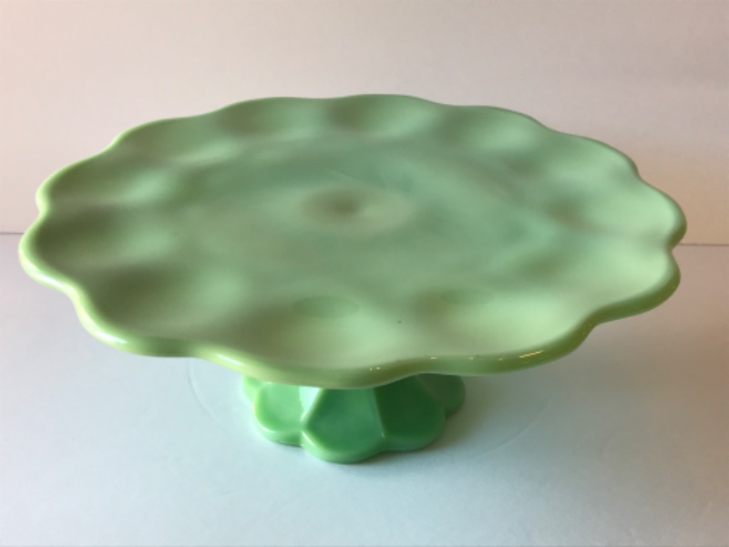 Photo 2 of MARTHA STEWART HIGHBROOK 11” HANDMADE JADEITE GLASS CAKE STAND