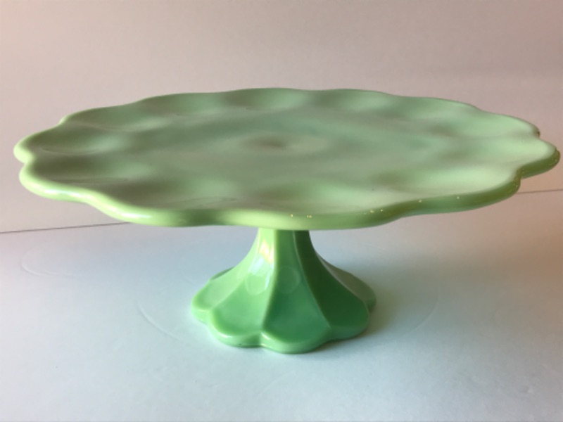 Photo 3 of MARTHA STEWART HIGHBROOK 11” HANDMADE JADEITE GLASS CAKE STAND