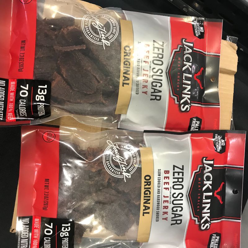 Photo 1 of Jack Link’s Beef Jerky, Zero Sugar, Paleo Friendly Snack with No Artificial Sweeteners, 13g of Protein and 70 Calories Per Serving, No Sugar Everyday Snack (Packaging May Vary), 7.3 Ounce (Pack of 2)EXP 2/22