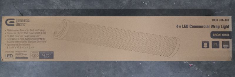 Photo 1 of NEW COMMERCIAL ELECTRIC 4FT 4300 LUMENS LED COMMERCIAL WRAP LIGHT MODEL 1003906484