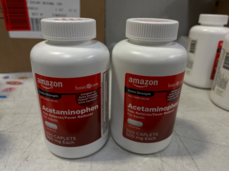 Photo 2 of Amazon Basic Care Extra Strength Pain Relief, Acetaminophen Caplets, 500 mg, 500 Count (Pack of 2) -- Best Before NOV 2022