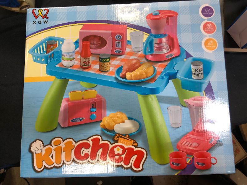 Photo 2 of 29PCS Kitchen Play Toy with Cookware Playset Water Boiler and Toaster ,Cooking Utensils,Toy Cutlery,Cut Play Food, Learning Gift for Girls Boys Kids