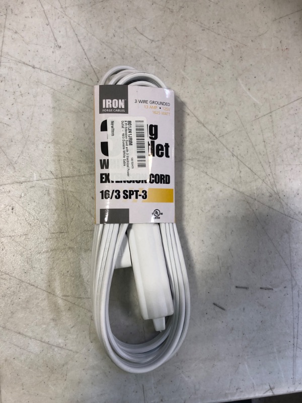 Photo 2 of 8 Ft Extension Cord with 3 Electrical Power Outlet - 16/3 Durable White Cable
