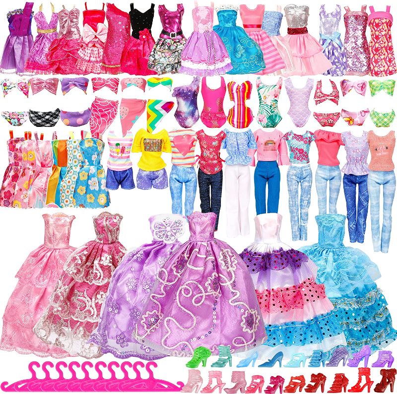 Photo 1 of 50 Pack Handmade Doll Clothes and Accessories Including 5 Wedding Gown Dresses 5 Fashion Dresses 4 Braces Skirt 3 Tops and Pants 3 Bikini Swimsuits 20 Shoes and Bonus 10 Hangers for 11.5 Inch Dolls
