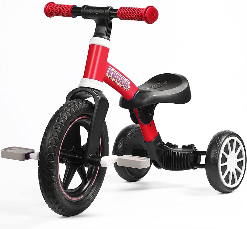 Photo 1 of KRIDDO 3-in-1 Kids Tricycles for 1-3 Year Old, Toddler Balance Bike with Big Front Wheel, Convertible Trike and Bicycle for Boys Girls 18 Month to 4 Years, Removable Pedals for Push and Ride Fun
