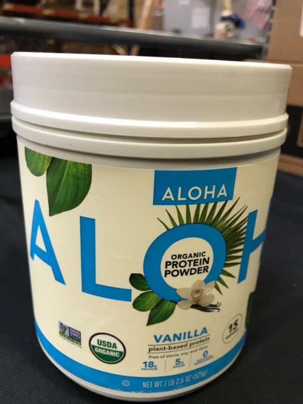 Photo 1 of ALOHA Organic Plant-Based Protein Powder - NO-STEVIA Vanilla - Keto Friendly Vegan Protein with MCT Oil, 18.5 oz, Makes 15 Shakes, Vegan, Gluten-Free, Non-GMO, Erythritol-Free, Soy-Free, Dairy-Free & Only 3g Sugar
Freshest by: June 2024