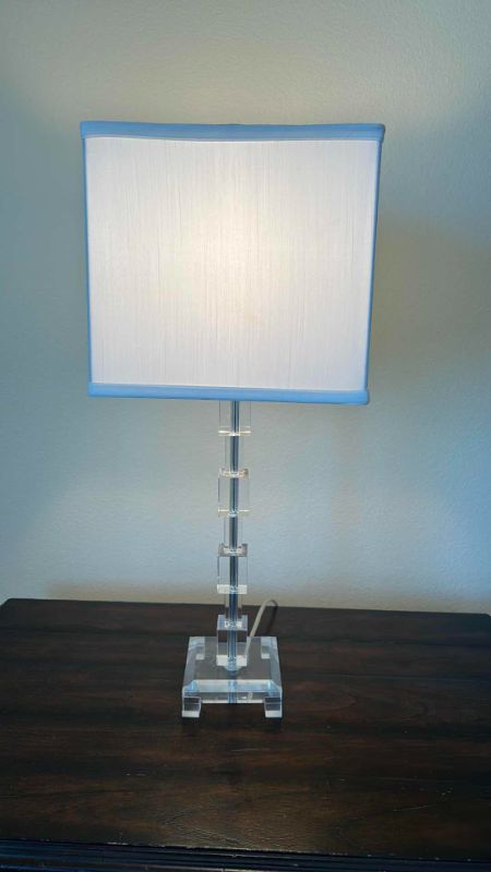 Photo 5 of ACRYLIC AND CHROME LAMP WITH WHITE LINEN SHADE H27”