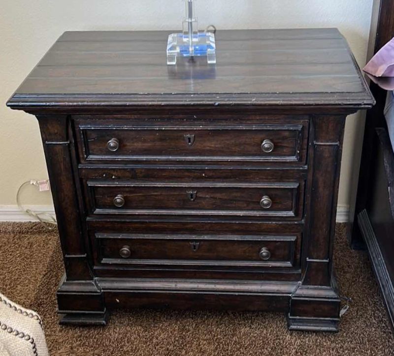Photo 1 of STANLEY TUSCAN STYLE DISTRESSED WOOD NIGHTSTAND 33” x 19” x 30” (LAMP SOLD SEPARATELY)