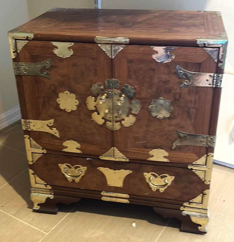 Photo 1 of WOOD AND BRASS ORNATE BOMBAY CHEST 22" X 13 1/4“ x 24“