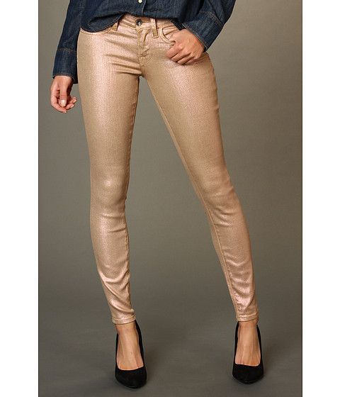 Photo 1 of WOMENS ANKLE LUCKY BRAND GOLD SHIMMER CHARLIE SKINNY PANTS 10/30