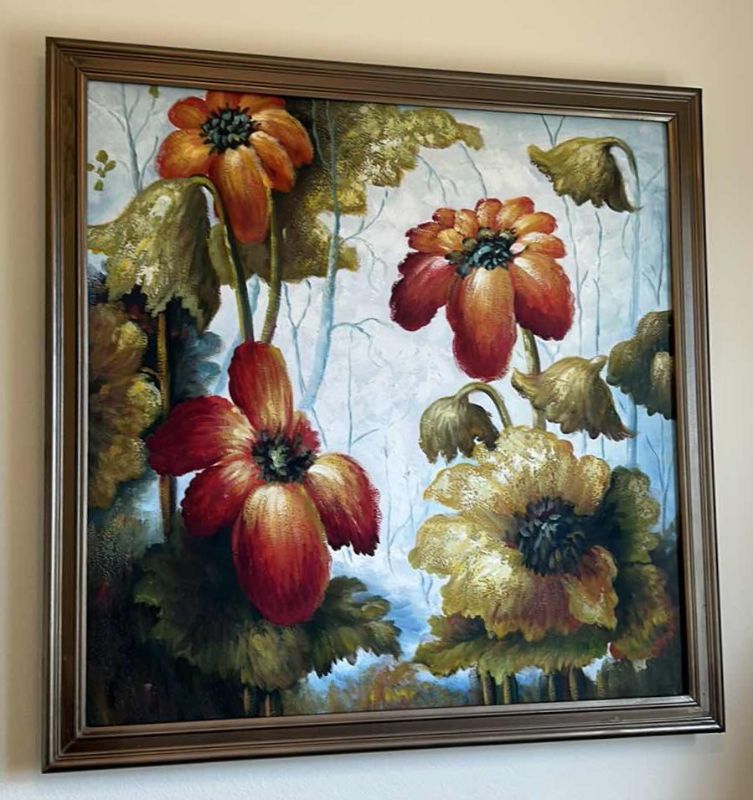 Photo 1 of WALL DECOR - PAINTING ON CANVAS , WILDFLOWERS ARTWORK FRAMED 43 1/2” x 43 1/2”