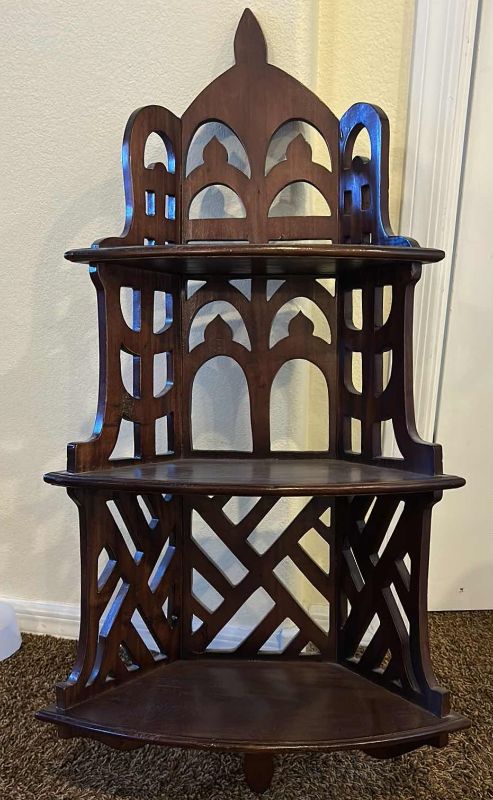 Photo 1 of VINTAGE CARVED WOOD 3 SHELF WALL DECOR 19“ x 9“  X H37"