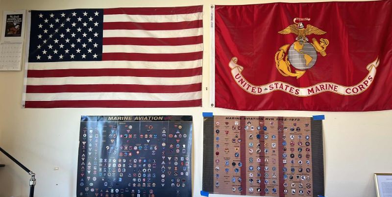 Photo 1 of WALL W USA AND USMC FLAGS POSTERS, PATCHES AND CALENDARS