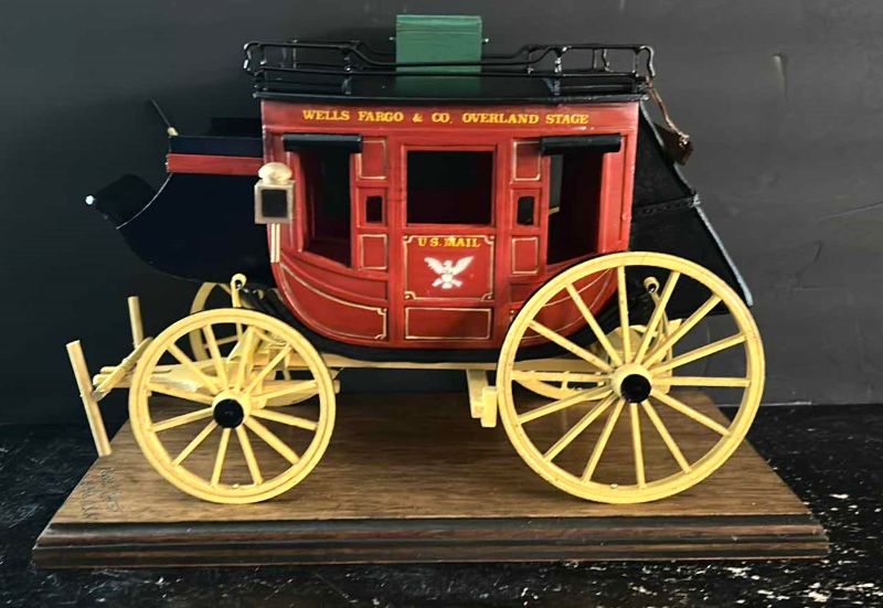 Photo 1 of SIGNED NUMBERED WOODEN WELLS FARGO REPLICA STAGECOACH WAGON 13” x 6 1/2” x 9”