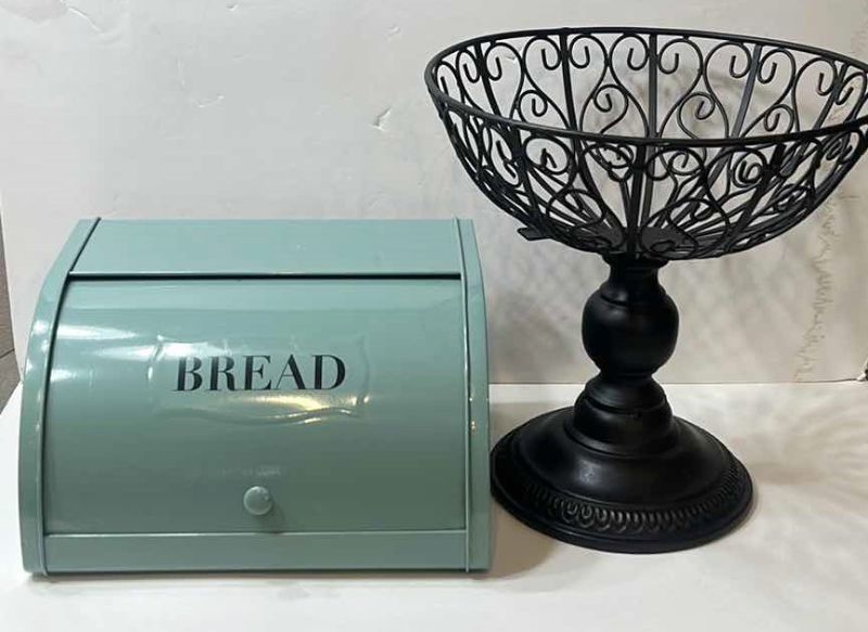 Photo 1 of KITCHEN DECOR / METAL FRUIT BOWL AND TIN BREAD BOX