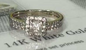 Photo 1 of FINE JEWELRY- 14K WHITE GOLD RING- 4 PRONGS SET PRINCESS CUT DIAMOND SURROUNDED BY 4 PRONGS SET 41 ROUND BRILLIANT CUT DIAMONDS SIZE 7.5