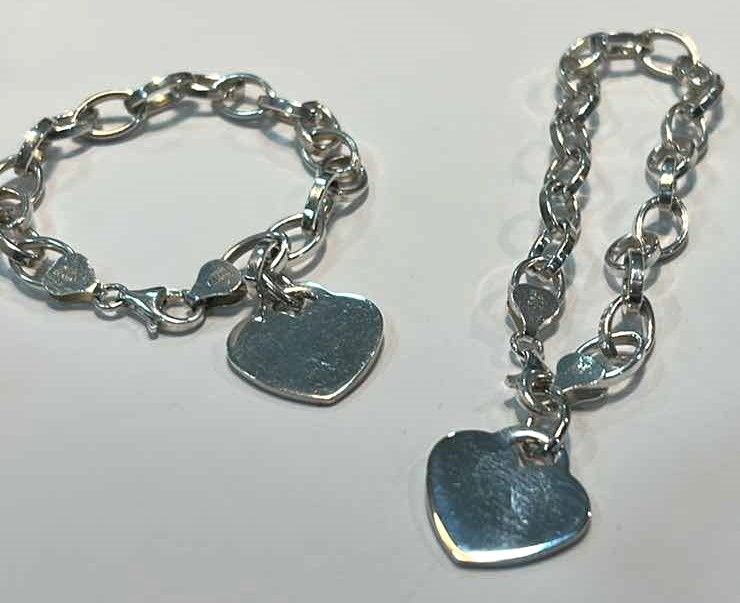 Photo 1 of FINE JEWELRY- 2 .925 STERLING SILVER MADE IN ITALY BRACELETS WITH HEART PENDANTS
