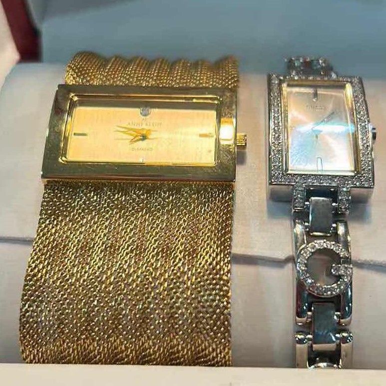 Photo 1 of TWO WOMENS WATCHES- GOLD ANNE KLEIN AND SILVER GUESS (NEEDS BATTERIES)