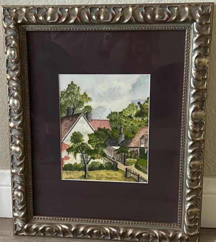 Photo 1 of WALL DECOR- SIGNED DATED WATER COLOR, “TAN YARD BASSINGBOURN” BY MS DAY 1909, FRAMED ARTWORK 14” x 17”