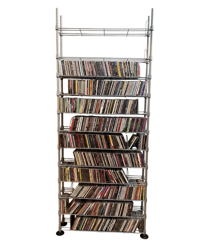 Photo 1 of MUSIC CDS-VARIOUS GENRES 400 PLUS ALBUMS W 12 TIER METAL RACK (READ NOTES)