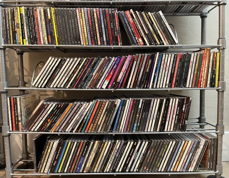 Photo 1 of MUSIC CDS-VARIOUS GENRES 400 PLUS ALBUMS W 12 TIER METAL RACK (READ NOTES)