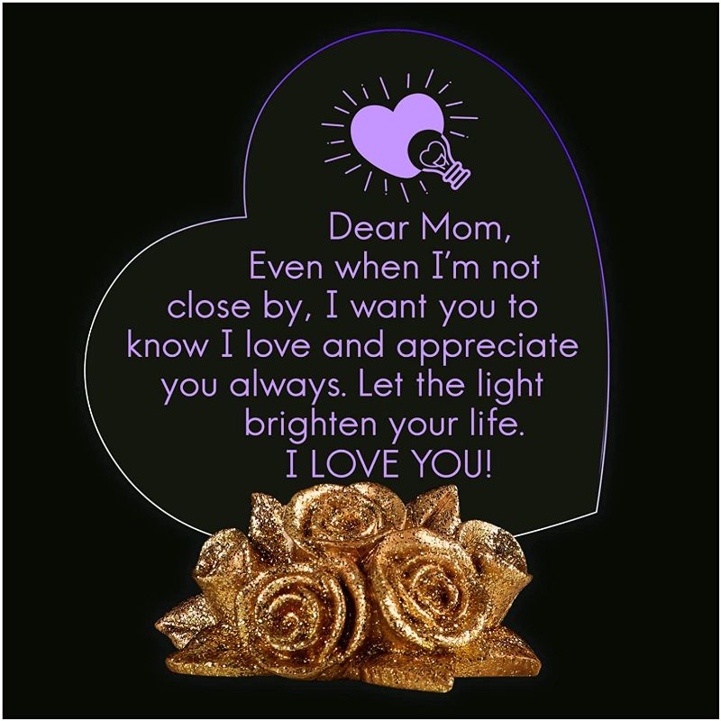 Photo 1 of   Giftgarden Sentimental Gift for Mom not Close by 7 Color LED Cake Topper Heart-Shaped Stuff with Shinny Gold Roses, Unique Present for Mother from Daughter Son Valentines Christmas Mothers Day Birthday
