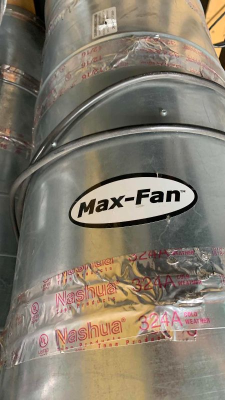 Photo 2 of MAX FAN 14” THE BEAST 230 VOLT 3300 CFN WITH BACKDRAFT DAMPER BENDABLE ELBOW AND DUCTING 65”