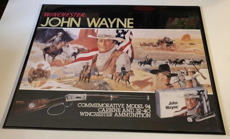 Photo 1 of  WINCHESTER JOHN WAYNE COMMEMORATIVE RIFLE AND AMMO PRINT 24” X 30”