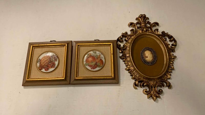 Photo 1 of ASSORTED VINTAGE WALL DECOR PAIR IS PORCELAIN PAINTED WIT 24K GOLD