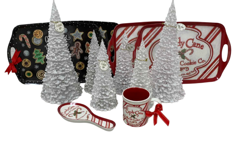 Photo 1 of 6  CHRISTMAS DECOR LIGHT UP TREES, 4 SERVING TRAYS AND A COFFEE MUG 