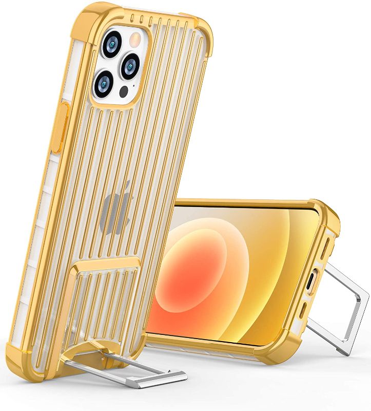 Photo 1 of OCYCLONE for iPhone 12 Pro Case/iPhone 12 Case, [Two-Way Stand] Anti-Slip Anti-Scratch Shockproof Protective Soft Phone Case with Kickstand for iPhone 12/12 Pro 5G 6.1 inch - Gold (2)