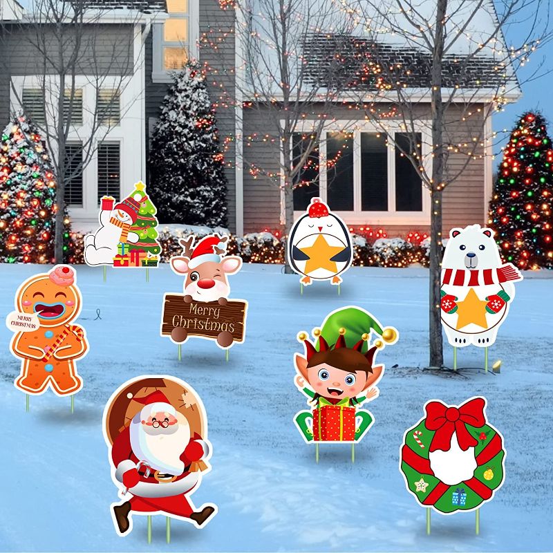 Photo 1 of Blivalley 8PCS Christmas Yard Signs Stakes Decorations Christmas Decorations Outdoor Yard Outdoor Xmas Decor for Garden Lawn Holiday Party