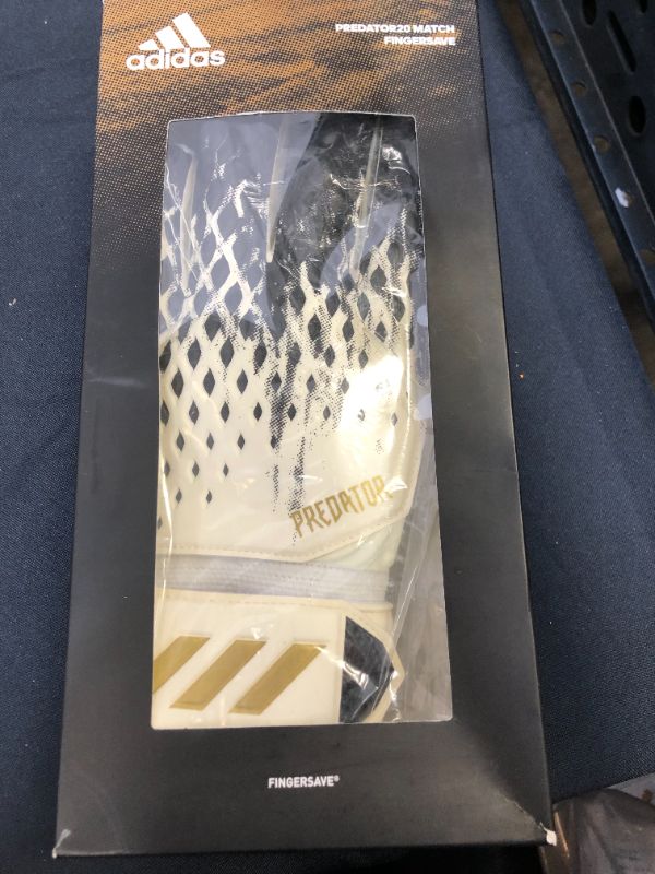 Photo 2 of ADIDAS UNISEX-ADULT 20 MATCH FINGERSAFE GOALIE PREDATOR GLOVES, WHITE/ BLACK/GOLD MATALIC, 10.5