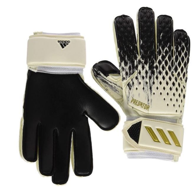 Photo 1 of ADIDAS UNISEX-ADULT 20 MATCH FINGERSAFE GOALIE PREDATOR GLOVES, WHITE/ BLACK/GOLD MATALIC, 10.5