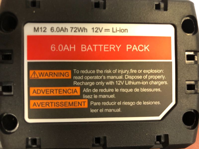 Photo 3 of 6.0Ah M12 Battery Replacement for Milwaukee 12v Battery 12 Volt Lithium-ion Battery Compatible with Milwaukee 48-11-2401 48-11-2402 48-59-1812 48-11-2411 48-11-2420 48-59-1812 2510-20 48-59-2401
