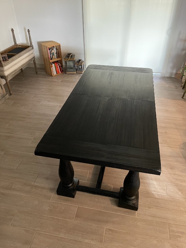Photo 4 of GRAYSON EXTENSION BLACK SOLID WOOD DINING ROOM TABLE (78” long without the leaf and 110” long with the leaf.
39” wide and 31” tall)